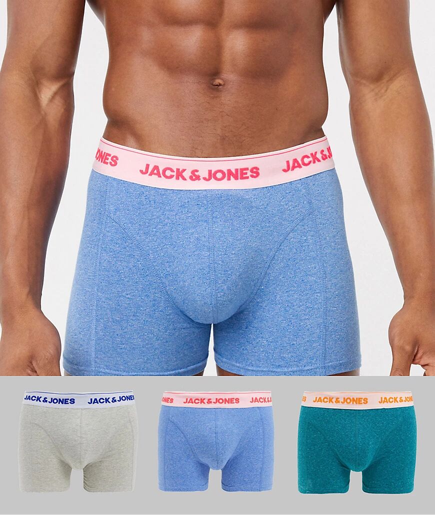 Jack & Jones 3 pack trunks with neon waistband in multi  Multi