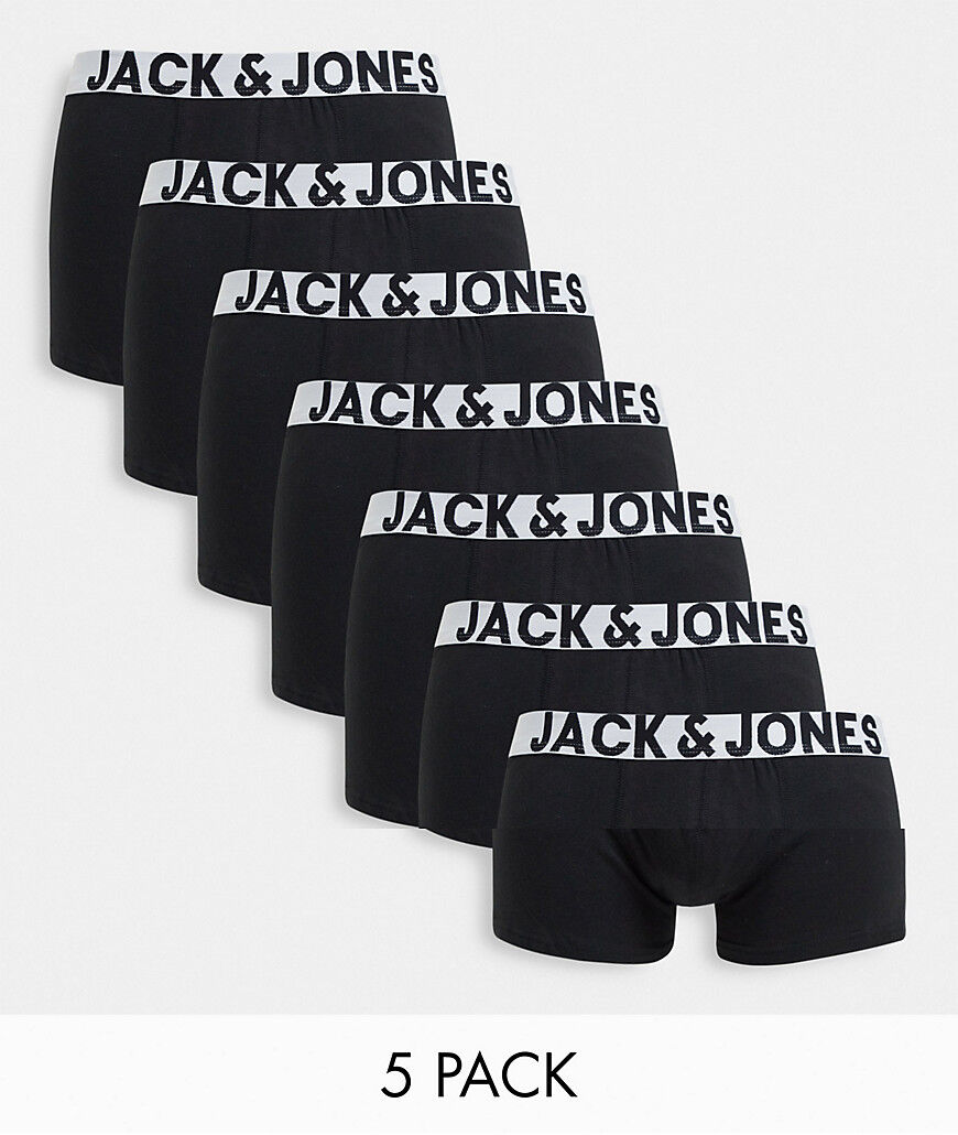Jack & Jones 7 pack trunks with bold waistbands in black  Black