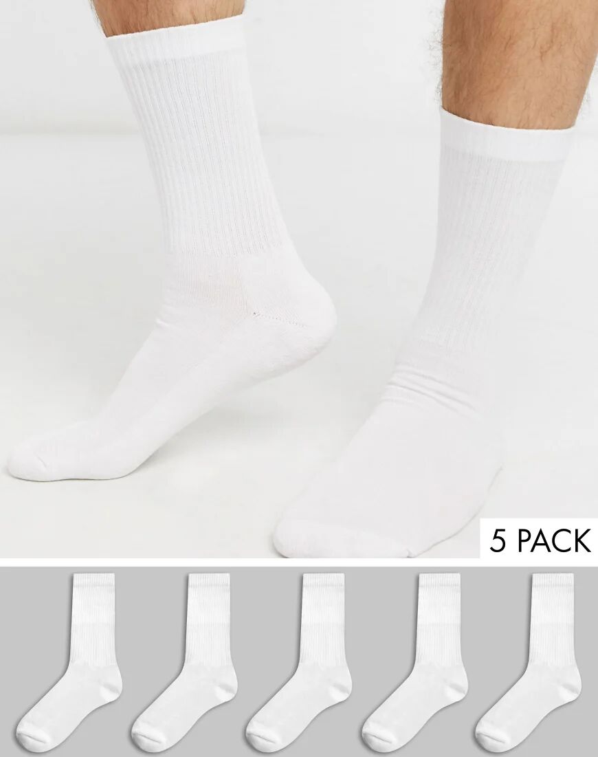 New Look ribbed 5 pack sport socks in white  White