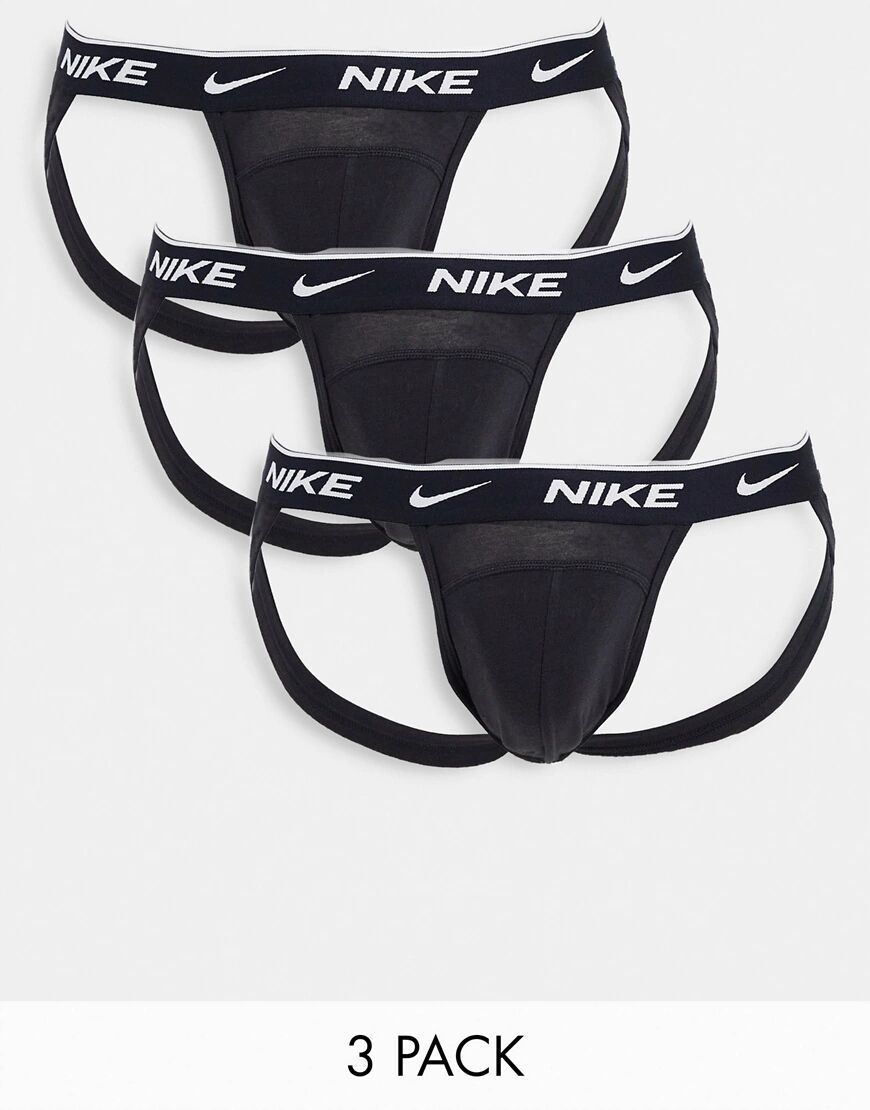 Nike 3 pack cotton stretch jock straps in black  Black
