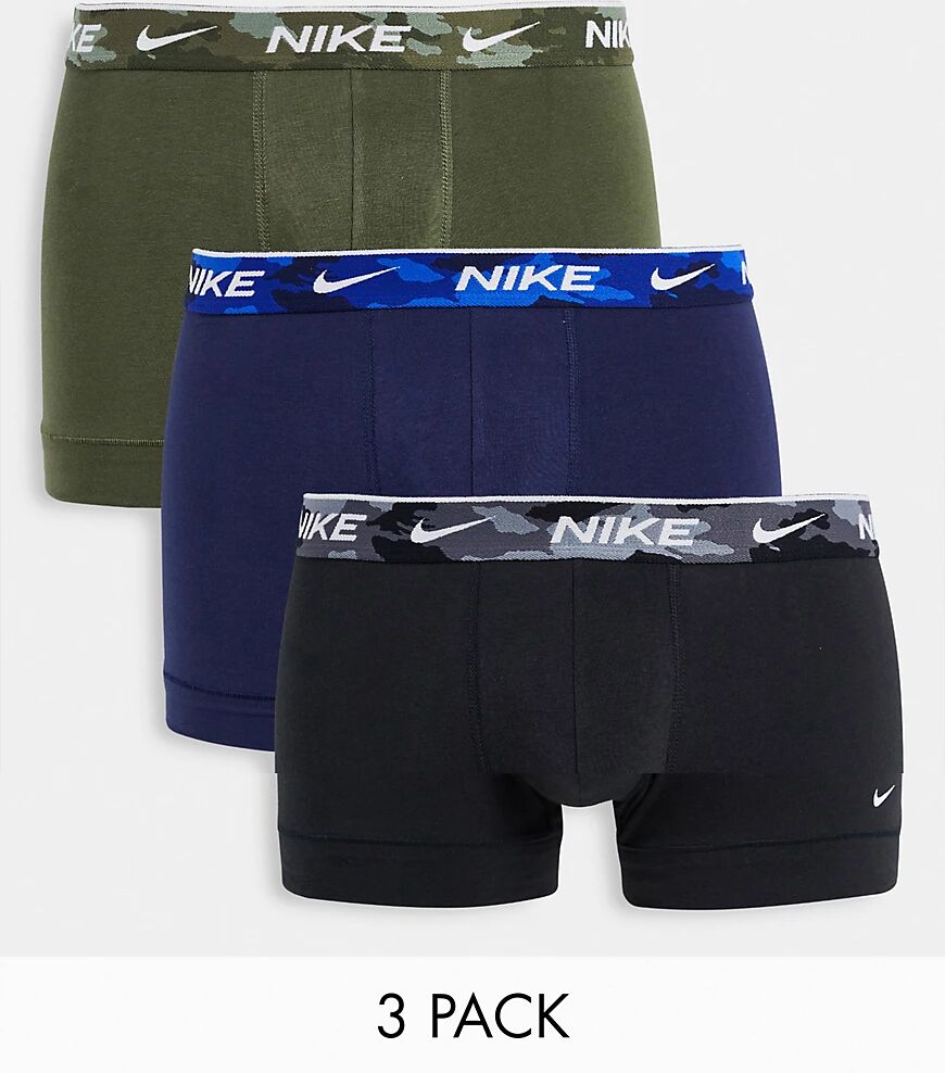 Nike cotton stretch 3 pack trunks in black/khaki/navy-Multi  Multi