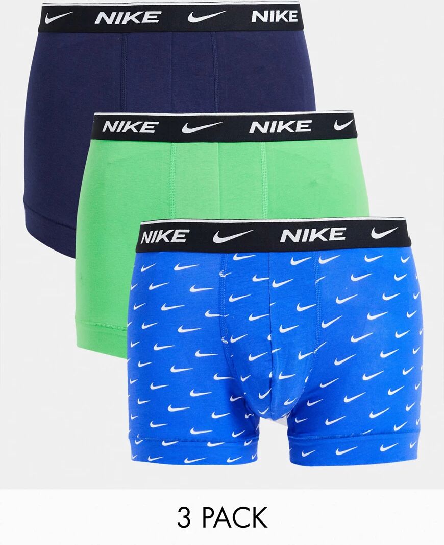 Nike cotton stretch 3 pack trunks in mint/blue/navy-Multi  Multi