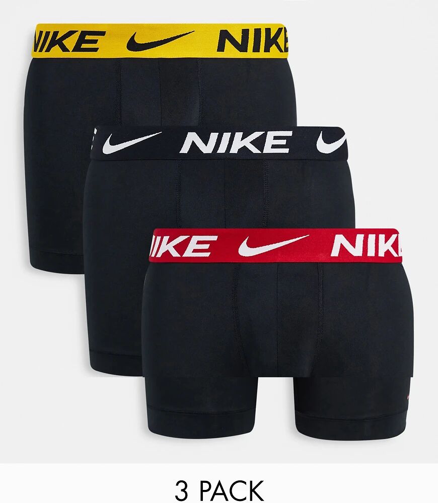 Nike microfiber 3 pack boxer briefs in black with coloured waistband  Black