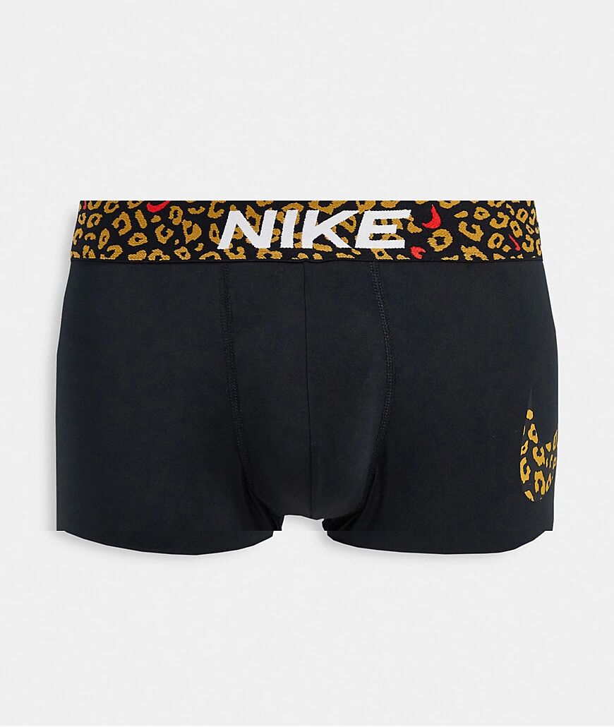 Nike microfiber special edition trunks in black with animal print waistband  Black