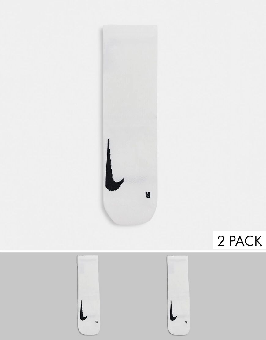 Nike Running 2 pack crew socks in white  White