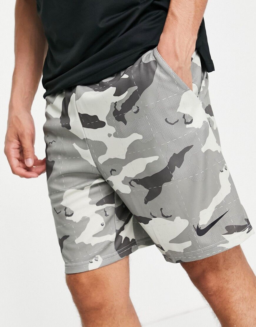 Nike Training Camo all over print shorts in grey  Grey