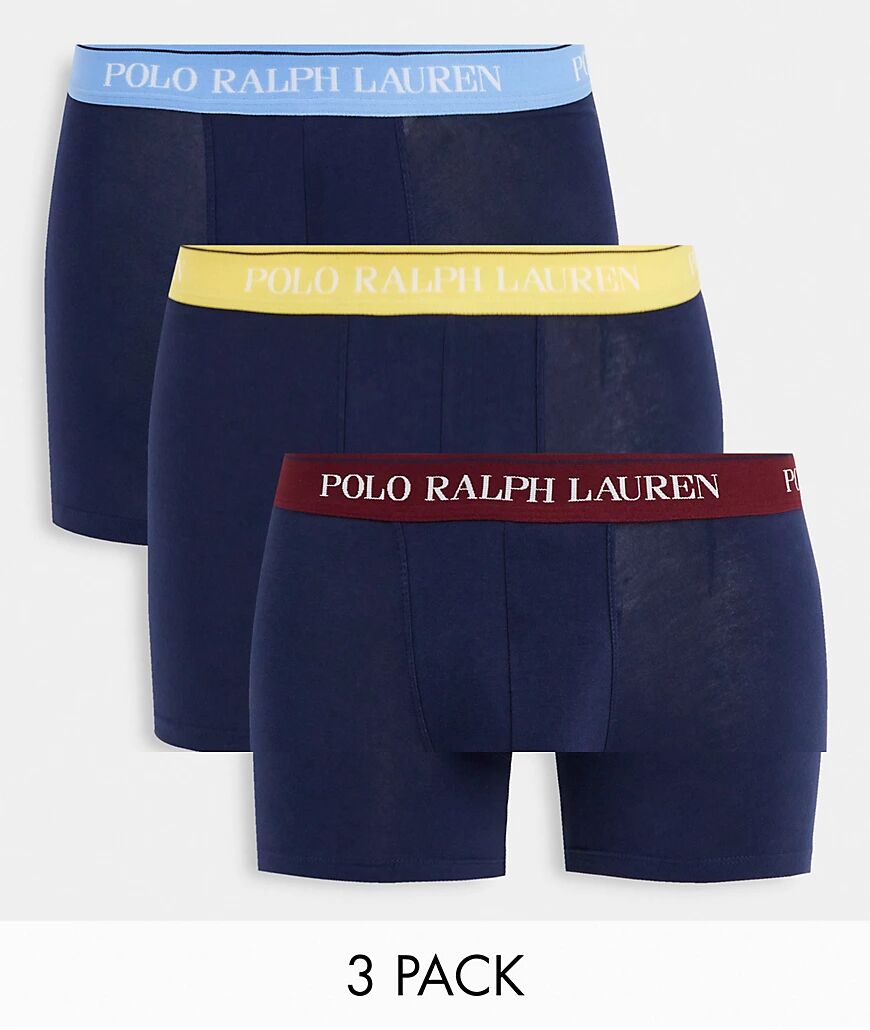 Polo Ralph Lauren 3 pack trunks with blue/yellow/purple contrasting logo waistband in navy  Navy