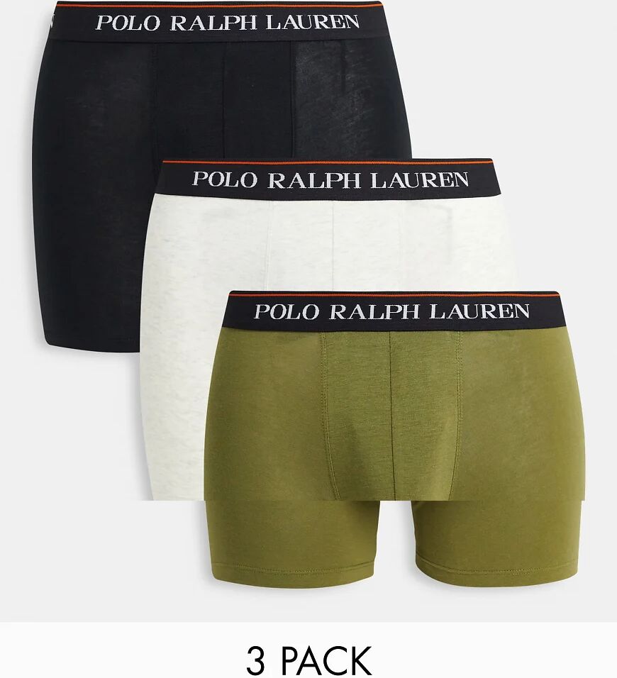 Polo Ralph Lauren 3 pack trunks with text logo waistband in black/green/grey  Black