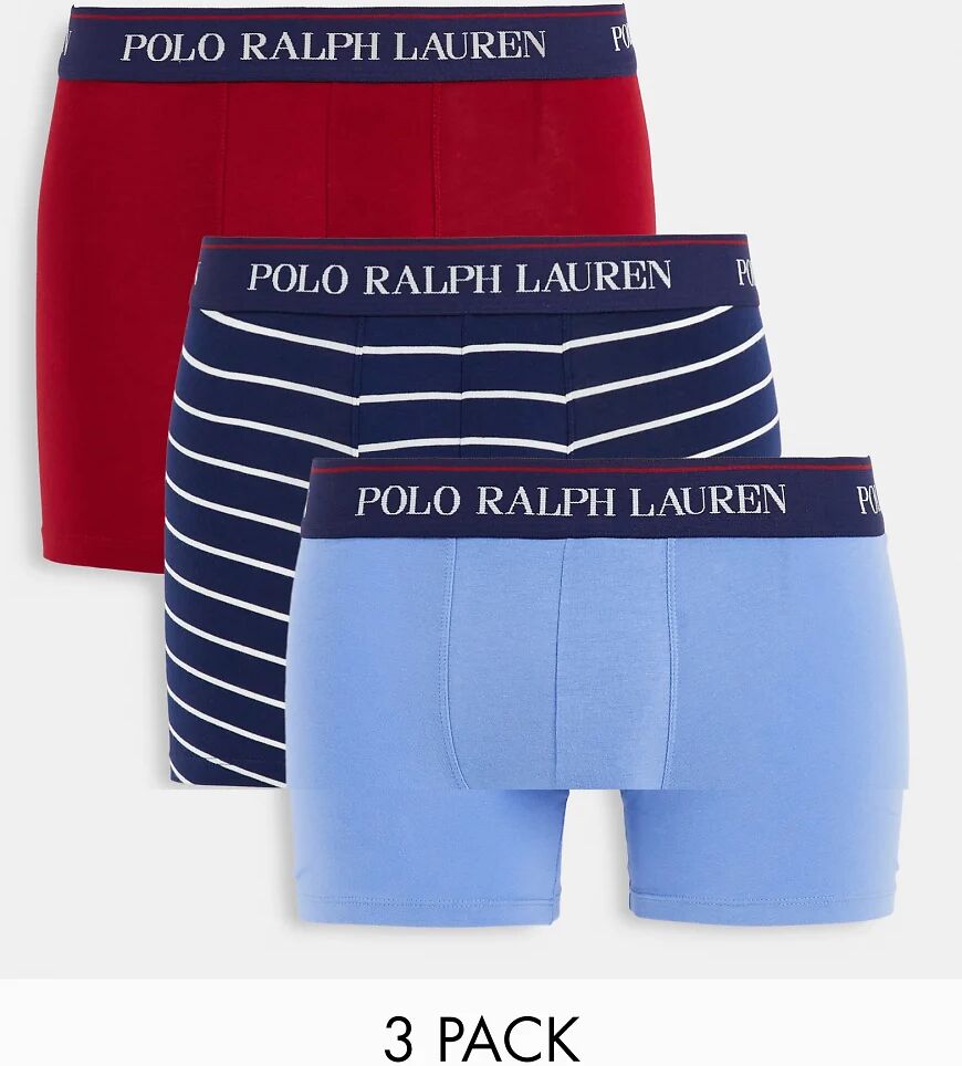 Polo Ralph Lauren 3 pack trunks with text logo waistband in blue/red/navy stripe-Multi  Multi