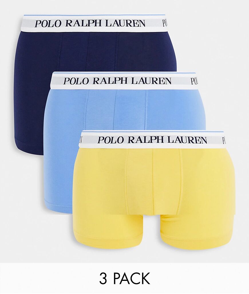 Polo Ralph Lauren 3 pack trunks with text logo waistband in navy/blue/yellow-Multi  Multi