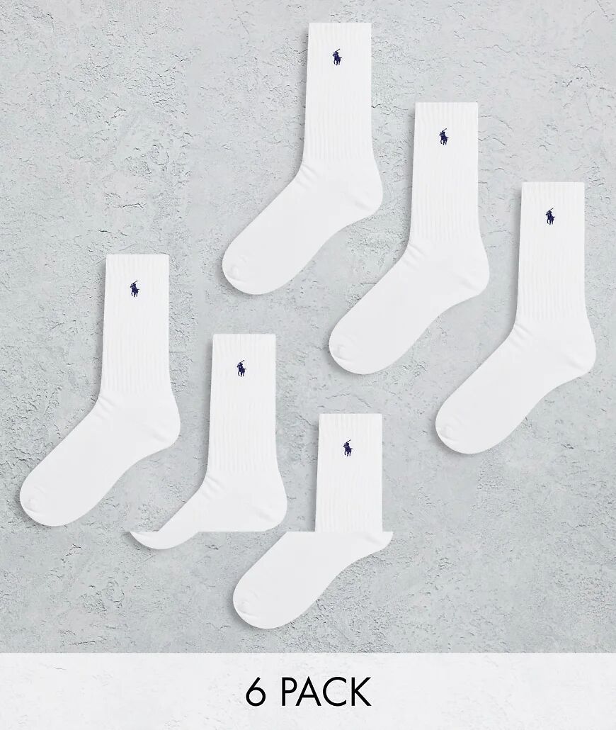 Polo Ralph Lauren 6 pack sport socks in white with pony logo  White