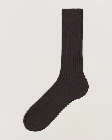 Bresciani Wool/Nylon Ribbed Short Socks Brown