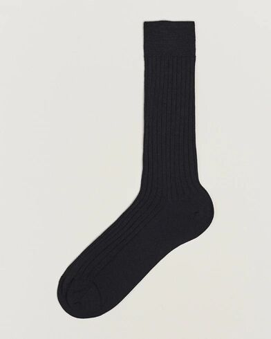 Bresciani Wool/Nylon Ribbed Short Socks Black