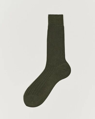 Bresciani Cotton Ribbed Short Socks Olive Green