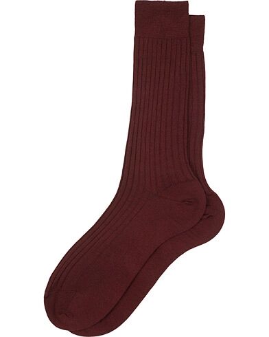 Bresciani Wool/Nylon Ribbed Short Socks Burgundy