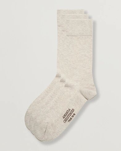 Amanda Christensen 3-Pack True Cotton Socks Sand Melange