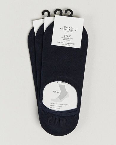 Amanda Christensen 3-Pack True Cotton Invisible Socks Dark Navy