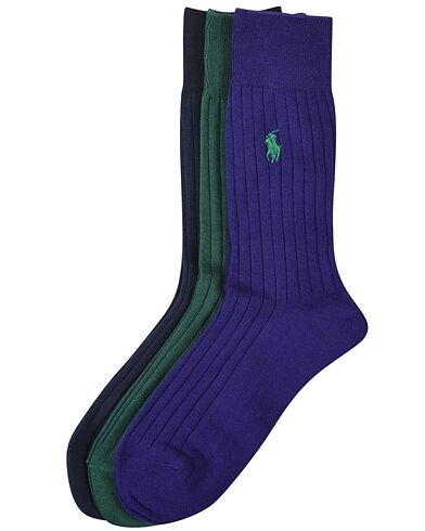 Polo Ralph Lauren 3-Pack Egyptian Cotton Socks Purple/Green/Navy