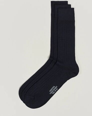 Amanda Christensen 3-Pack True Cotton Ribbed Socks Dark Navy