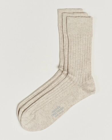 Amanda Christensen 3-Pack True Cotton Ribbed Socks Sand Melange