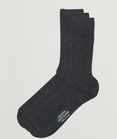 Amanda Christensen 3-Pack True Cotton Ribbed Socks Antracite Melange