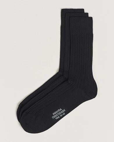 Amanda Christensen 3-Pack True Cotton Ribbed Socks Black