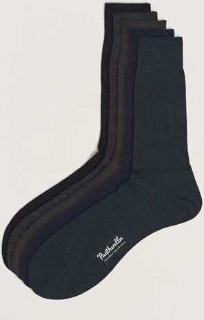 Pantherella 5-Pack Naish Merino/Nylon Sock Navy/Black/Charcoal/Chocolate/Racing Gr