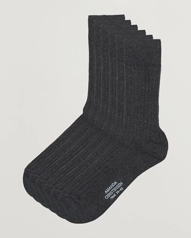 Amanda Christensen 6-Pack True Cotton Ribbed Socks Antracite Melange