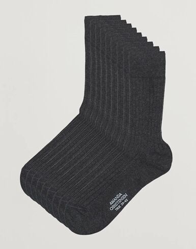 Amanda Christensen 9-Pack True Cotton Ribbed Socks Antracite Melange