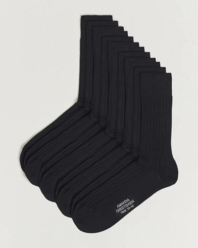 Amanda Christensen 12-Pack True Cotton Ribbed Socks Black