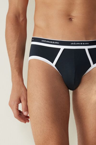 Intimissimi Slipy z Elastycznej Bawełny Supima® z Gumką z Logo Mężczyzna Niebieski Size 5