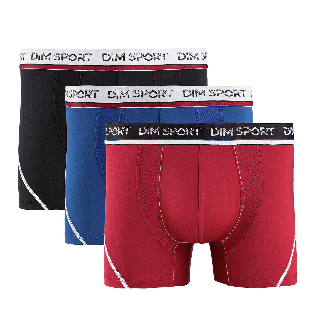 Dim Sport Lote de 3 boxers   Preto + azul + vermelho