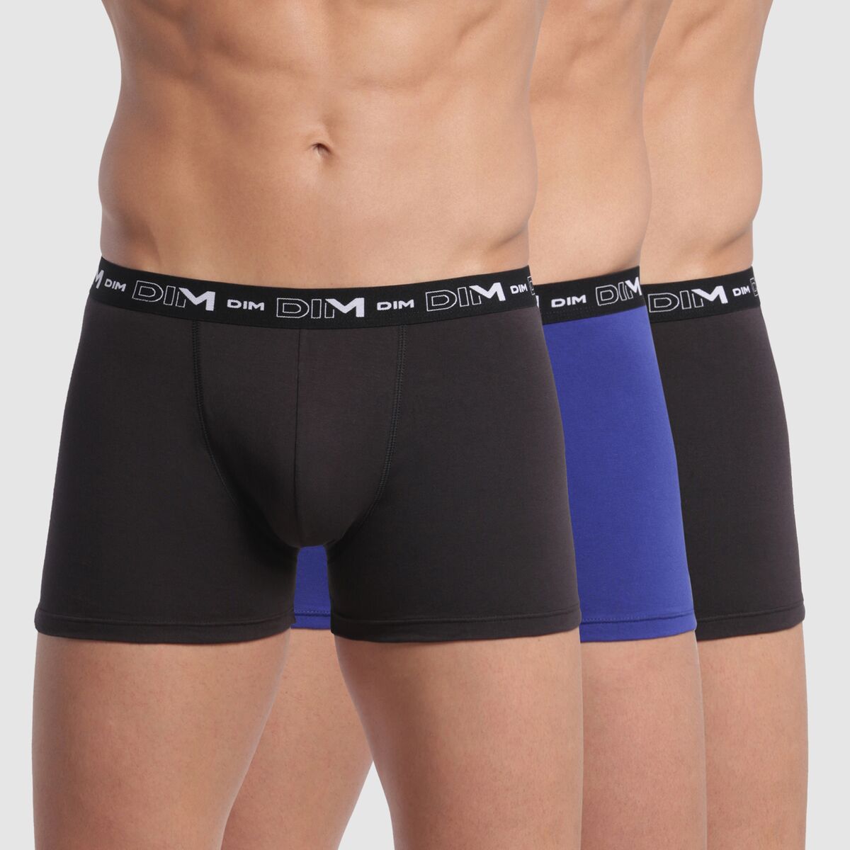 Dim Lote de 3 boxers, Coton Stretch   preto + azul + preto