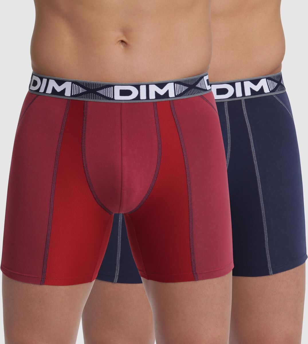 Dim Lote de 2 boxers compridos 3D Flex Air   marinho + bordeaux