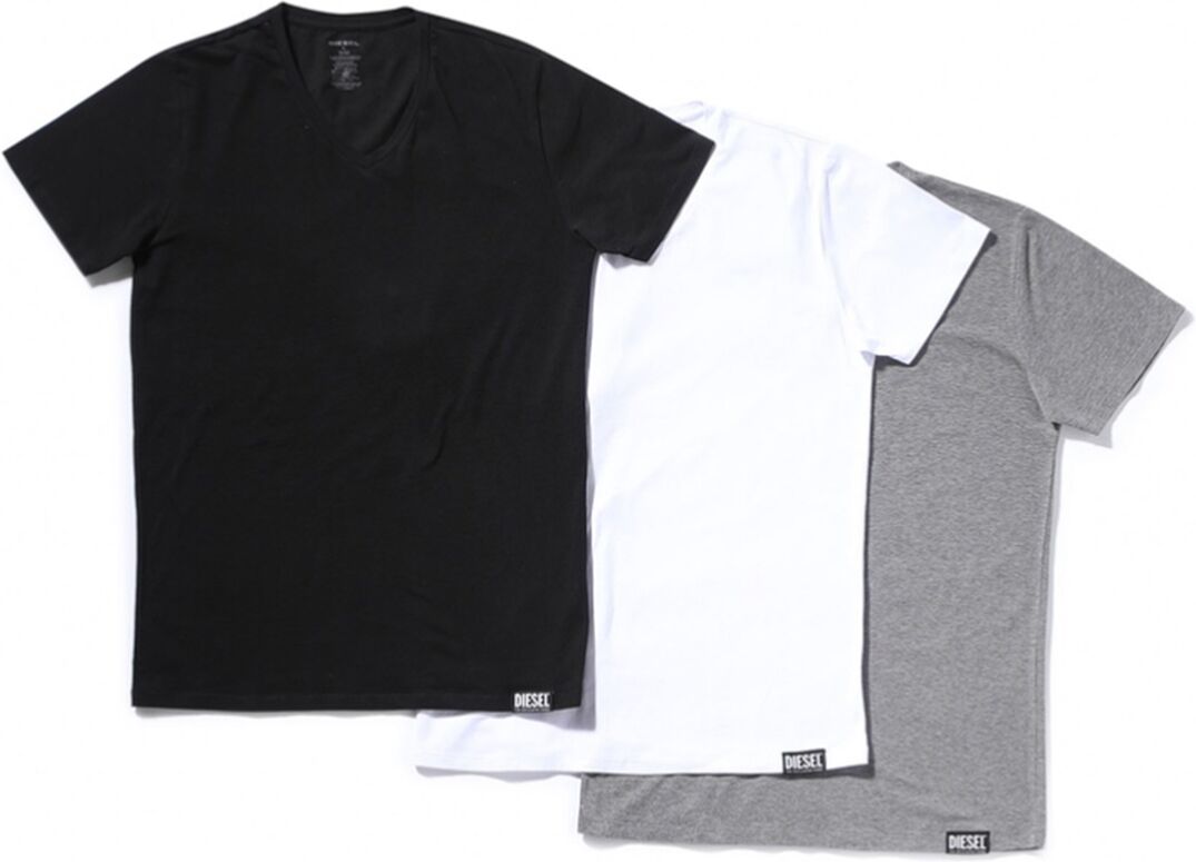 Diesel Lote de 3 T-shirts lisas, decote em V   preto + branco + cinza mesclado