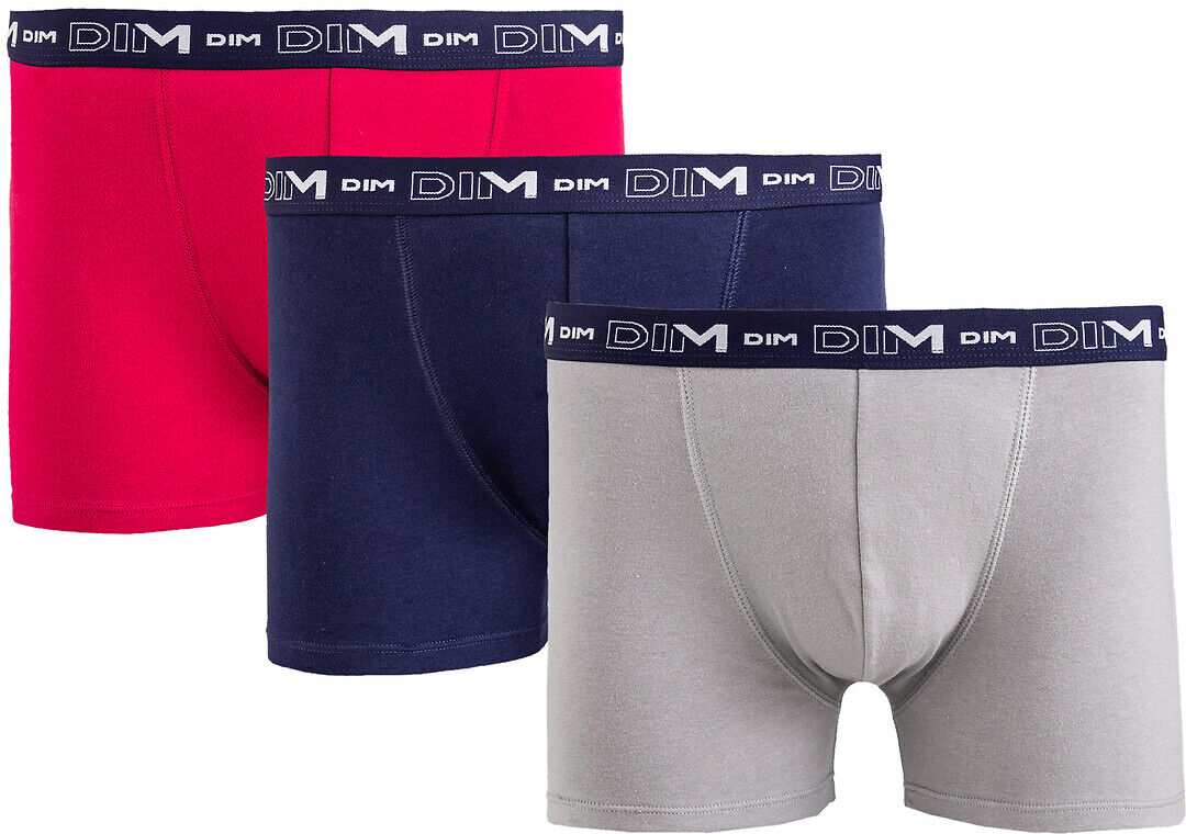 Dim Lote de 3 boxers, Coton Stretch   cinza mesclado + vermelho + marinho