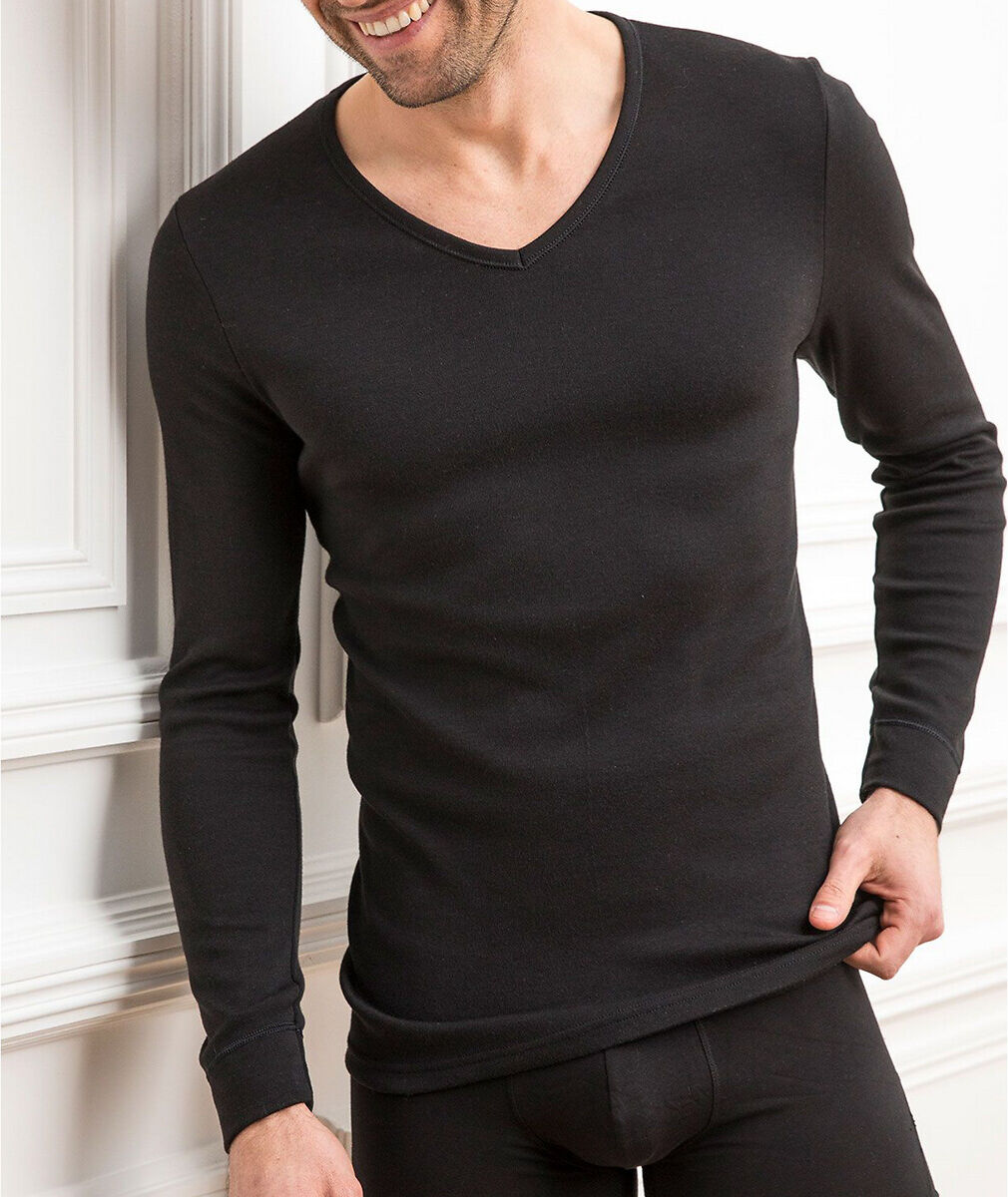 Damart Camisola de decote em V Thermolactyl "Le 102", grau de calor 3   Preto