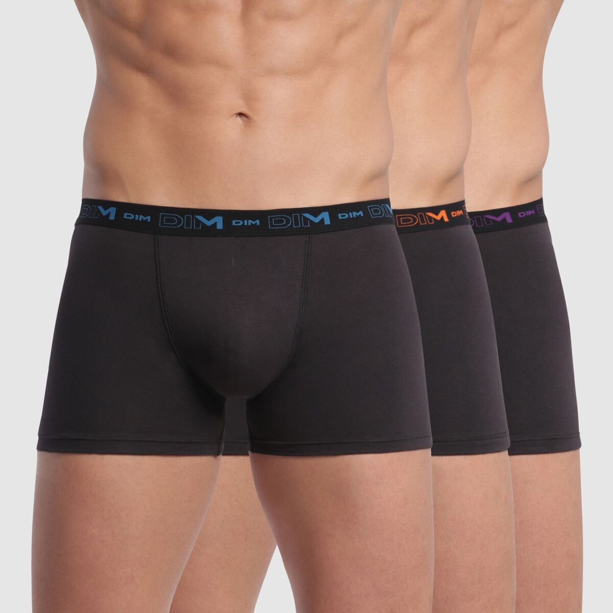 Dim Lote de 3 boxers, Coton Stretch   Azul/Laranja/Preto