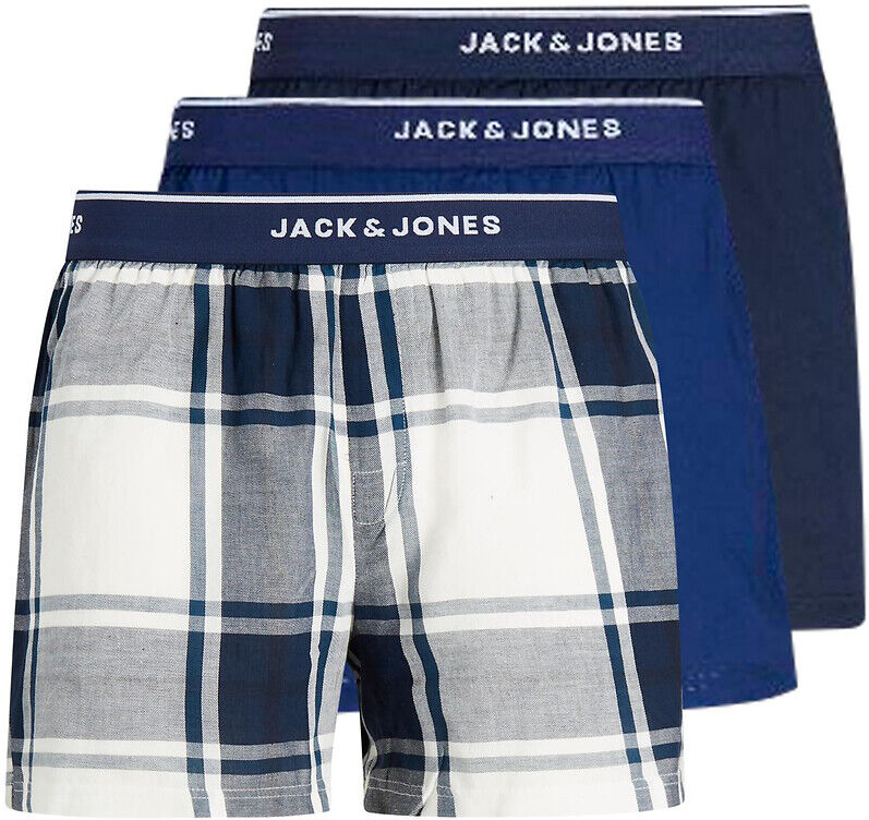 Jack & Jones Lote de 3 boxers   Azul + Quadrados