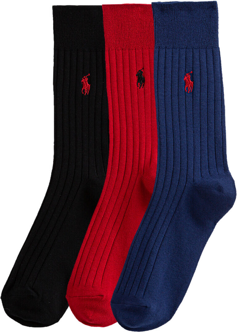 Polo Ralph Lauren Lote de 3 pares de meias, em algodão egípcio   preto + vermelho + azul