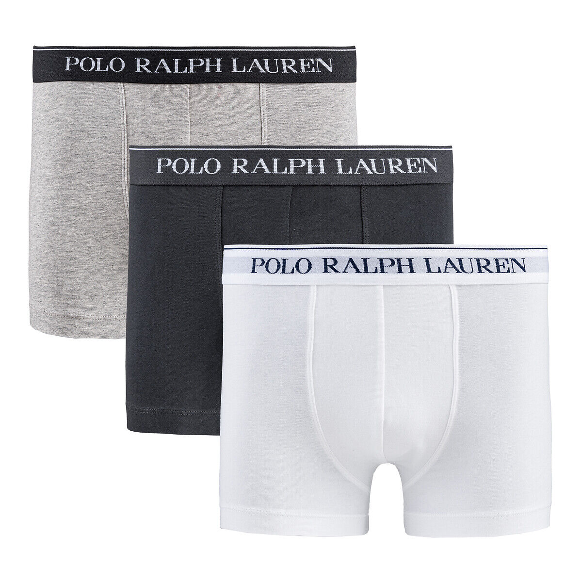 Polo Ralph Lauren Lote de 3 boxers lisos, clássicos   Preto + Cinza Mesclado + Branco