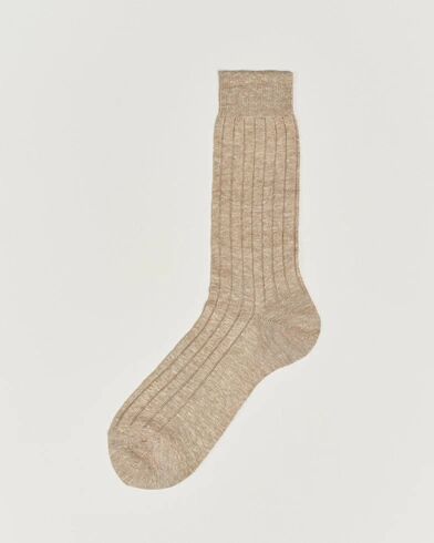 Bresciani Linen Ribbed Short Socks Sand Melange