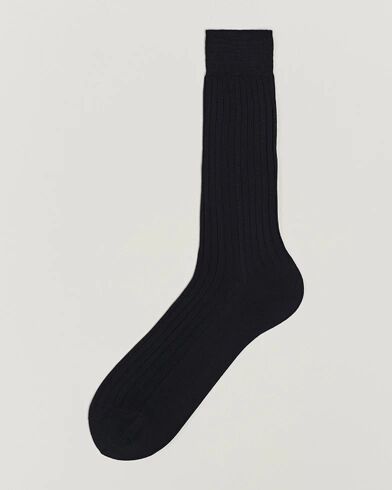 Bresciani Cotton Ribbed Short Socks Navy