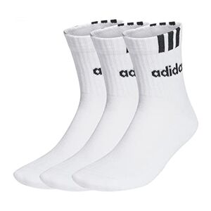 adidas Unisex 3-Stripes Linear Half-Crew Cushioned Socks 3 Pairs, White/Black, 6.5-8
