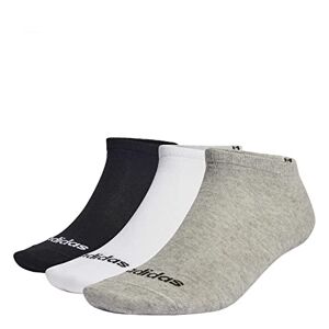 adidas Unisex Thin Linear 3 Pairs No Show Socks, Medium Grey Heather/White/Black, XS