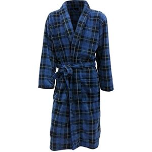 John Christian Men's Warm Fleece Dressing Gown - Highland Blue Tartan (Large)