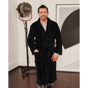 Savile Row Company Black Fleece Supersoft Dressing Gown with Grey Piping  M - Men