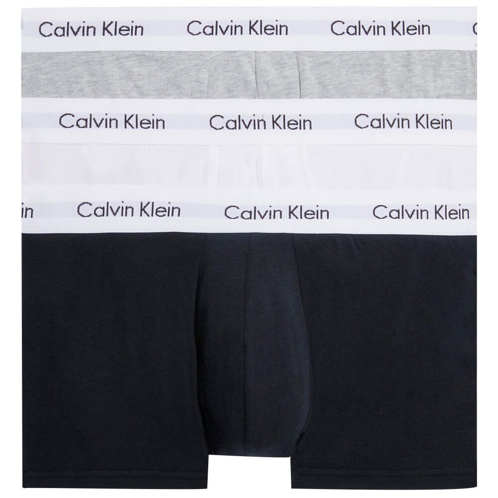 Calvin Klein Mens Cotton Stretch 3-Pack Low Rise Trunks - Black/White/Grey - S