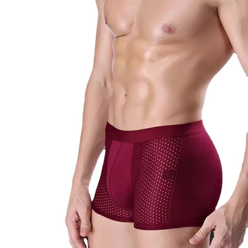 ArmadaDeals 3 Pack Men's Boxer Briefs Ice Silk Mesh Breathable Underwear, Wine Red / L