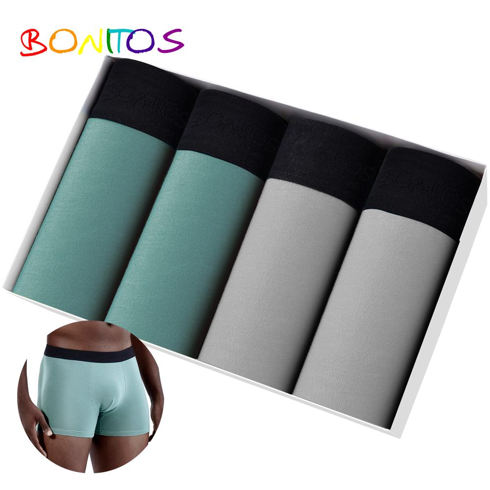 BONITOS 4Pcs Solid Color Men's Underpants Comfortable Man Underwear Cotton Boxers For Men